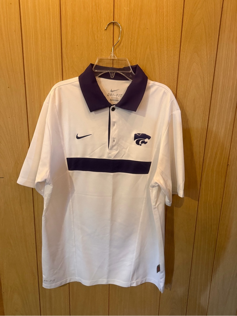 Nike White and Purple Dri-FIT Polo with Kansas State Branding